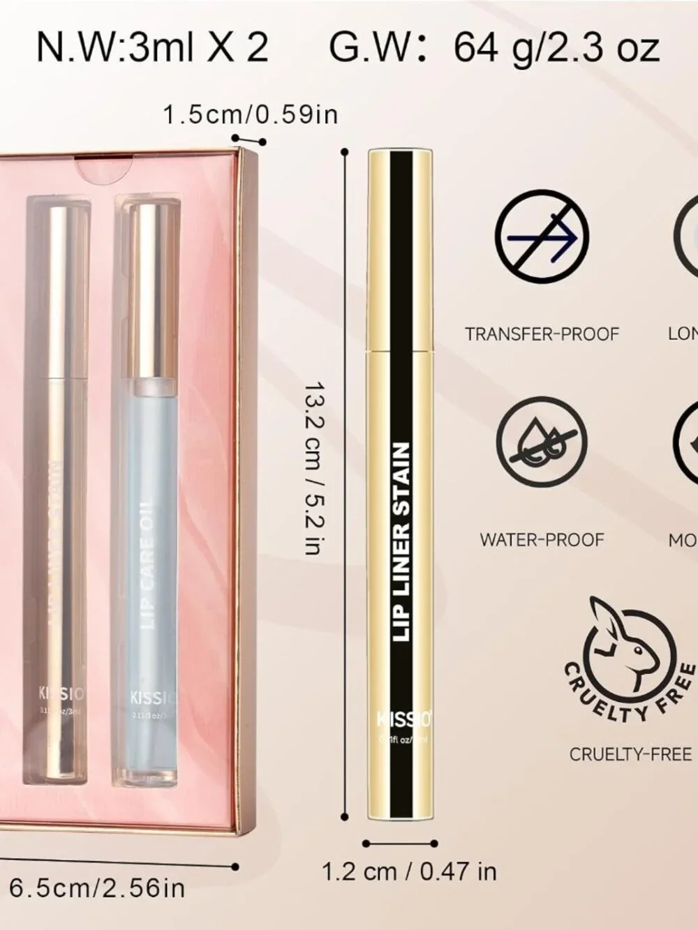 KISSIO Lip Stain and Lip Oil Kit 07 Berry Peel Off Longwear Lip Gloss Duo New